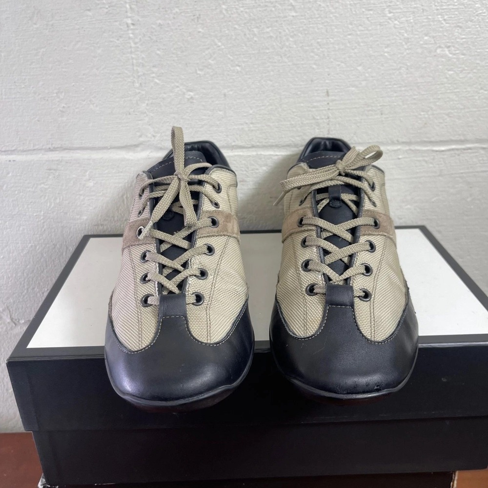TOD's Cloth Low Sneaker Leather Casual Driving Shoes Tan Black Mens‎ Size 10 US - Picture 3 of 11